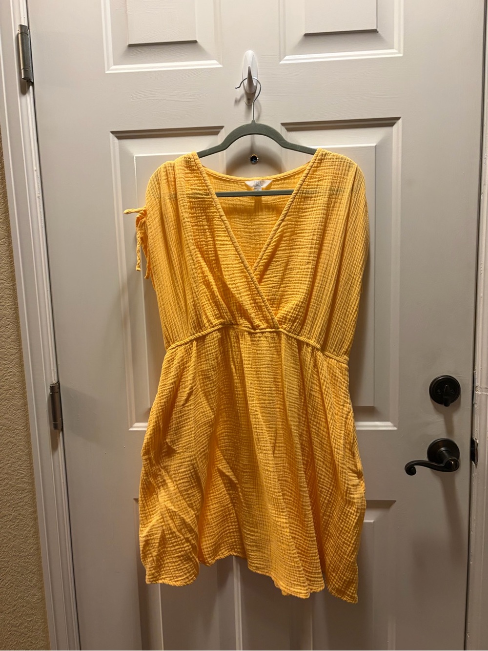 Time and Tru Yellow V-Neck Textured Summer Dress